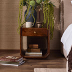 Dusklia - Cleo Acacia Wood 1 Drawer Bedside Table - Walnut