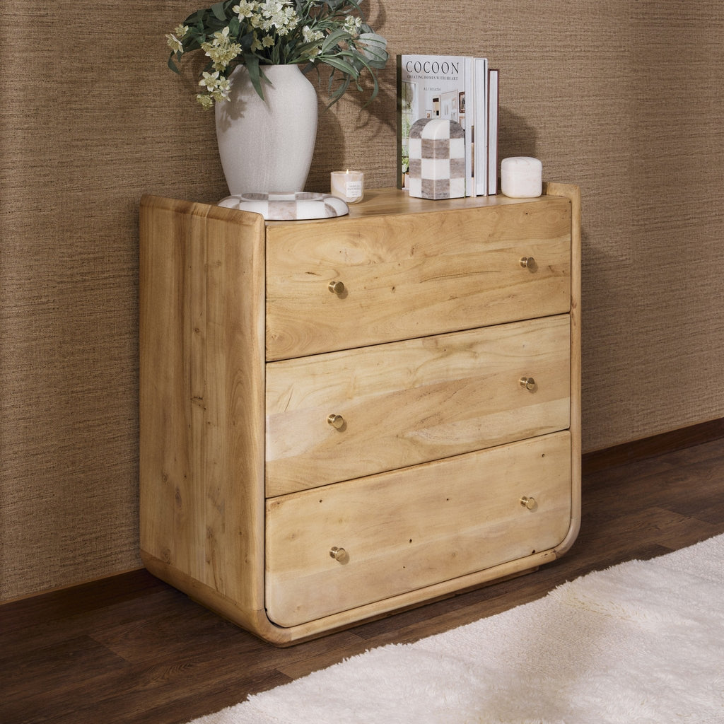 Dusklia - Cleo Acacia Wood 3 Drawer Chest - Light Wood