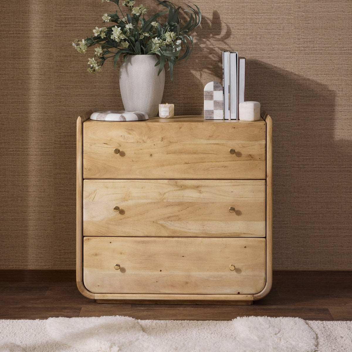 Dusklia - Cleo Acacia Wood 3 Drawer Chest - Light Wood