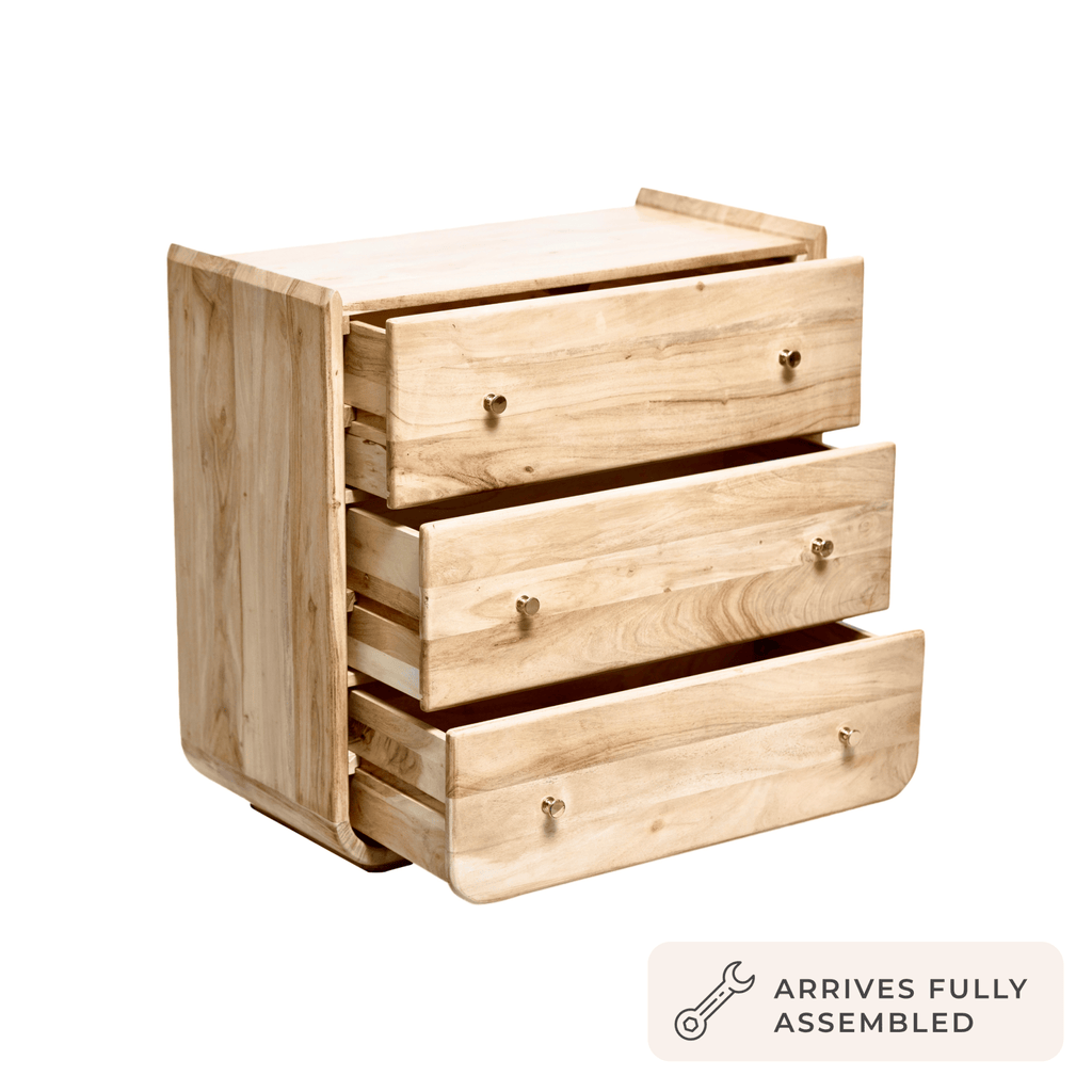 Dusklia - Cleo Acacia Wood 3 Drawer Chest - Light Wood