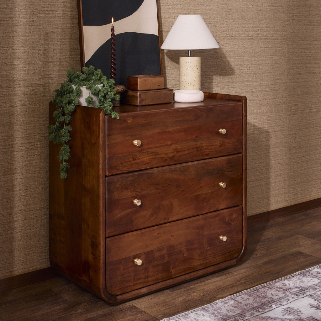 Dusklia - Cleo Acacia Wood 3 Drawer Chest - Walnut