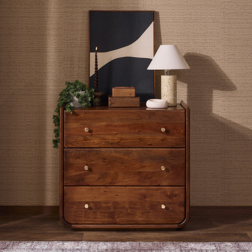 Dusklia - Cleo Acacia Wood 3 Drawer Chest - Walnut