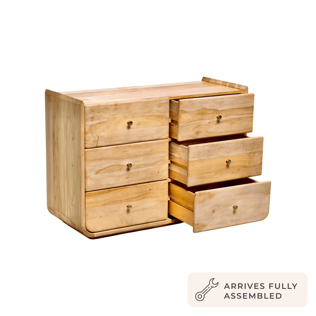 Dusklia - Cleo Acacia Wood 6 Drawer Chest - Light Wood