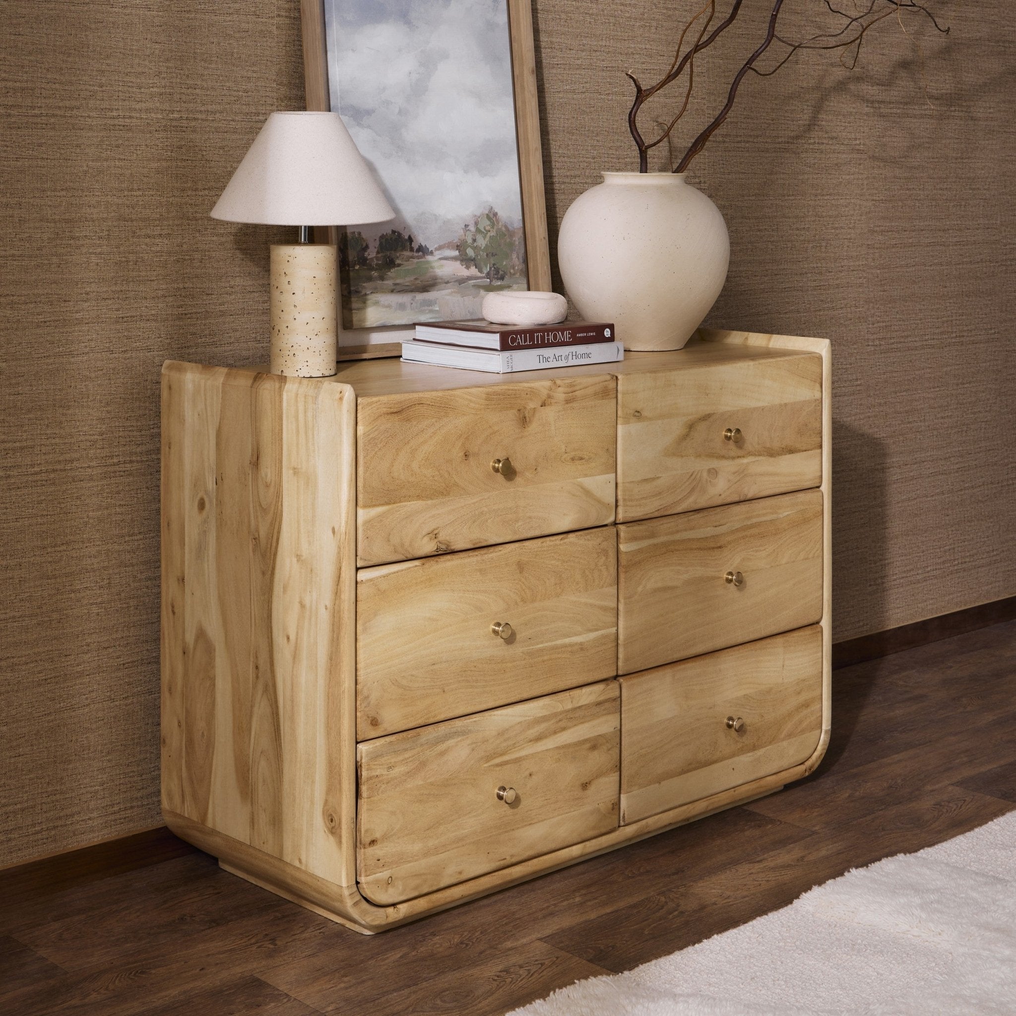 Dusklia - Cleo Acacia Wood 6 Drawer Chest - Light Wood