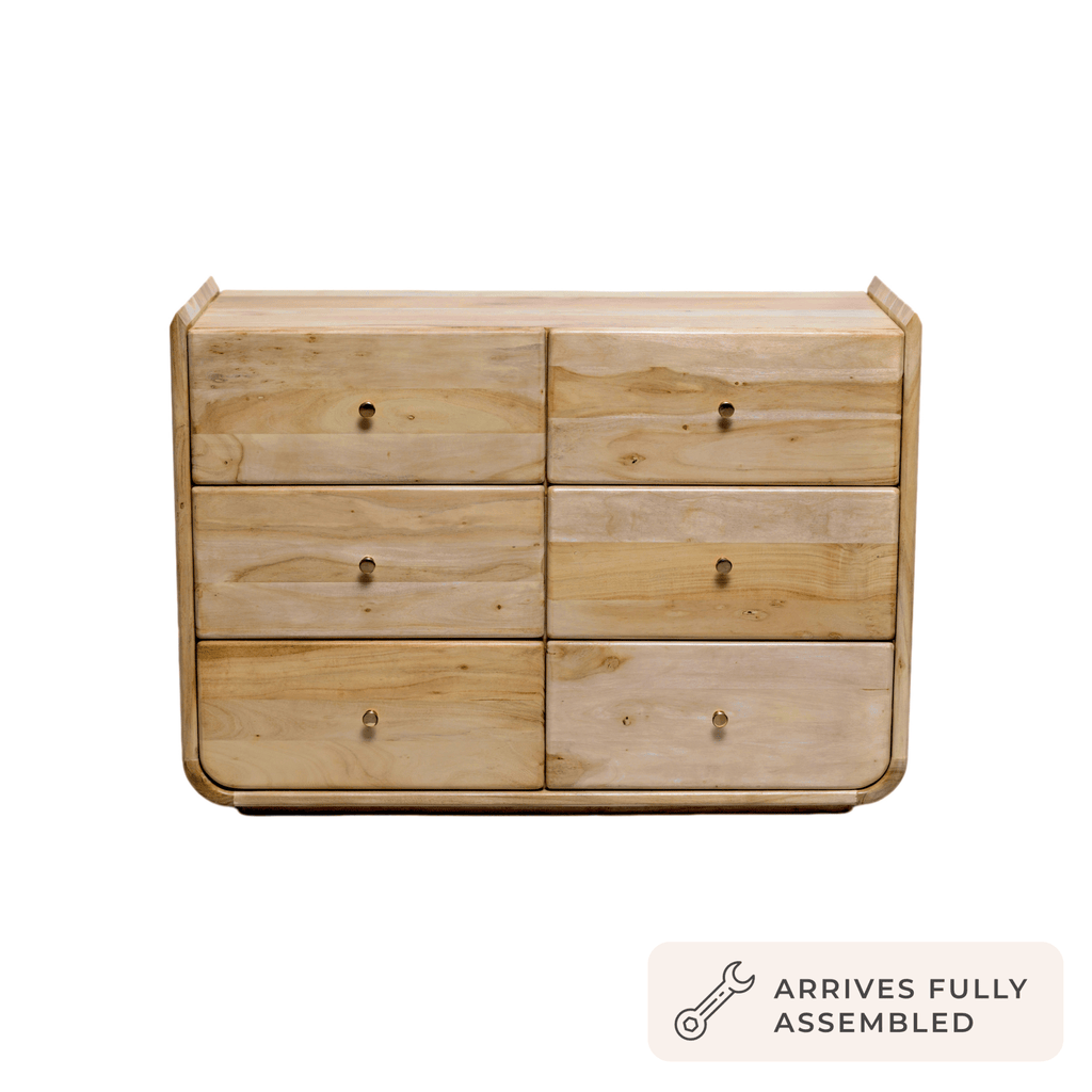 Dusklia - Cleo Acacia Wood 6 Drawer Chest - Light Wood