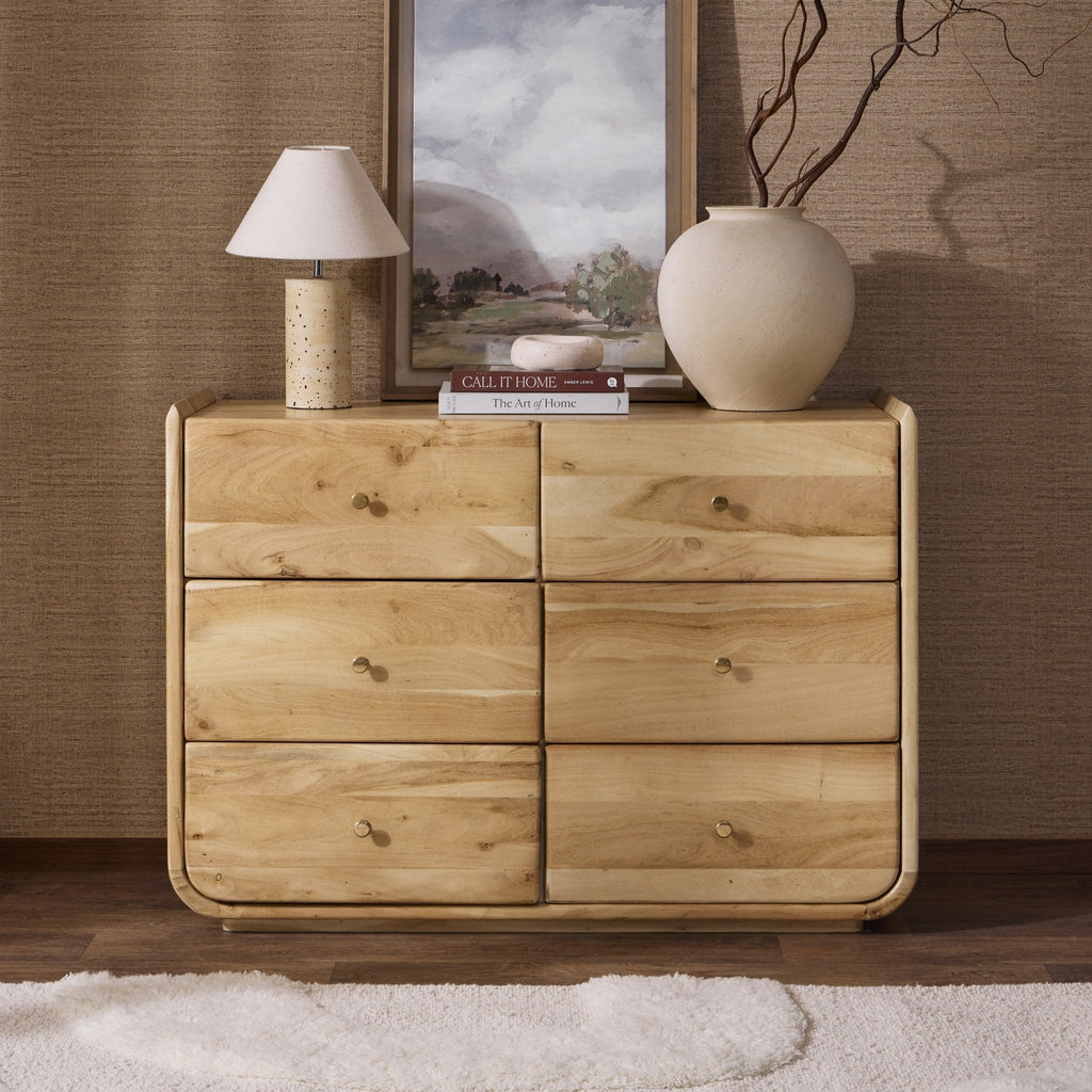 Dusklia - Cleo Acacia Wood 6 Drawer Chest - Light Wood