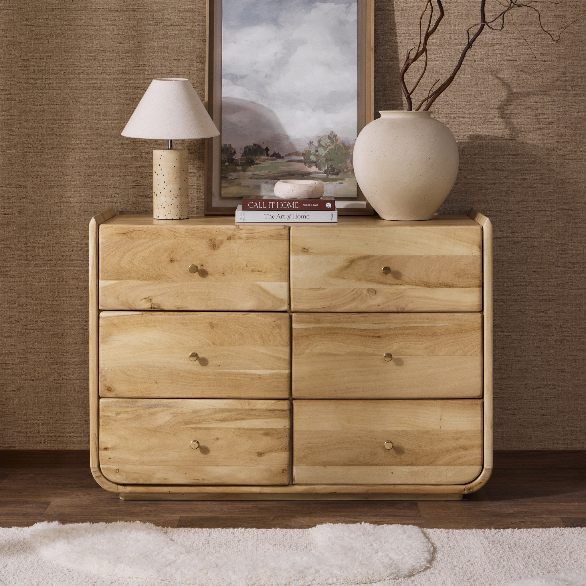 Dusklia - Cleo Acacia Wood 6 Drawer Chest - Light Wood