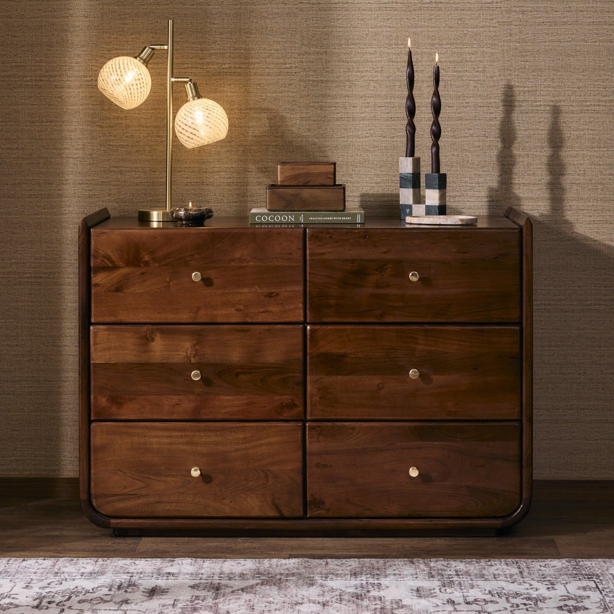 Dusklia - Cleo Acacia Wood 6 Drawer Chest - Walnut