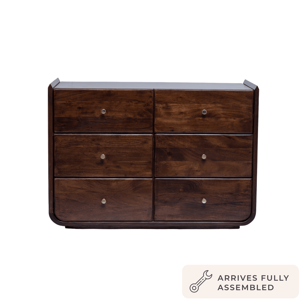 Dusklia - Cleo Acacia Wood 6 Drawer Chest - Walnut