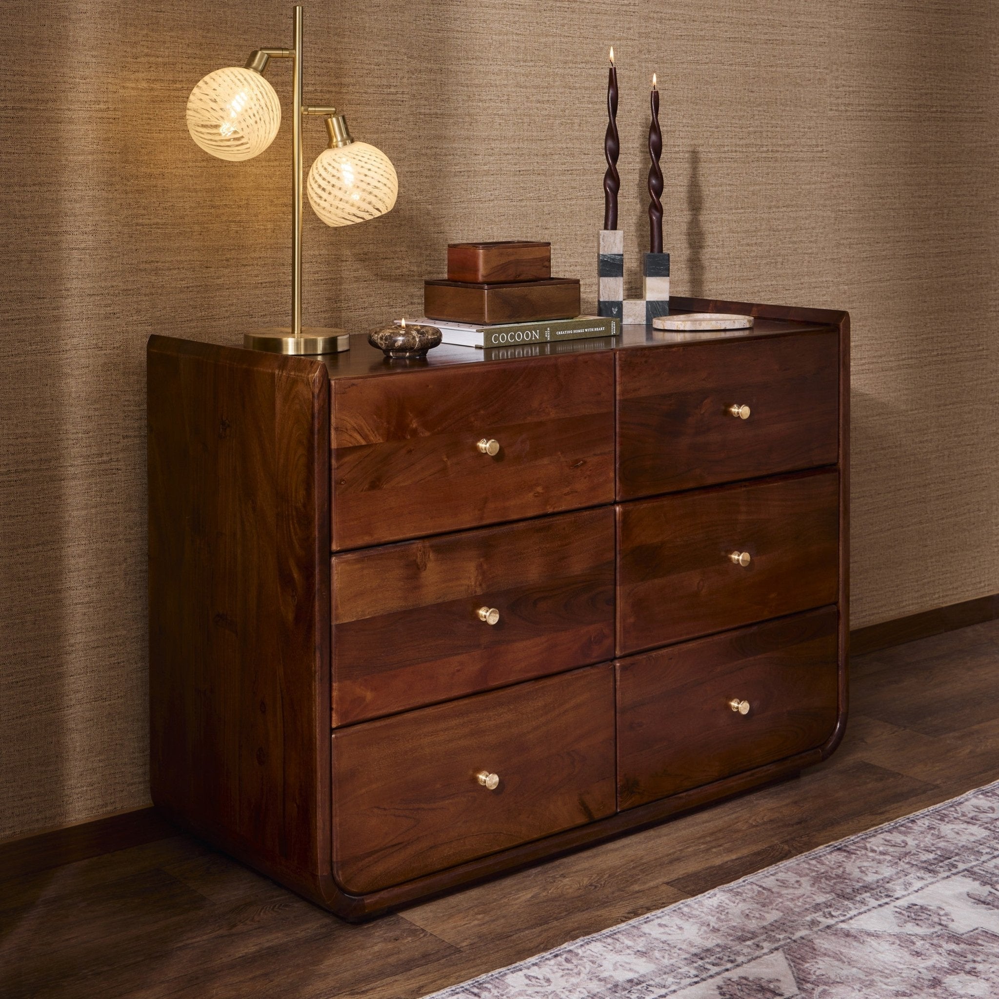 Dusklia - Cleo Acacia Wood 6 Drawer Chest - Walnut