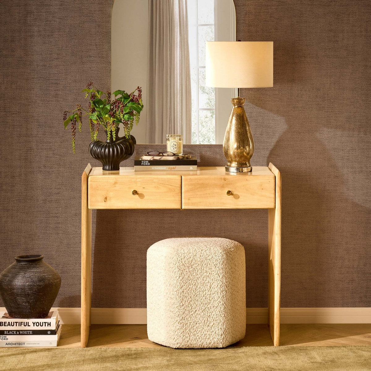 Dusklia - Cleo Acacia Wood Dressing Table Console - Light Wood