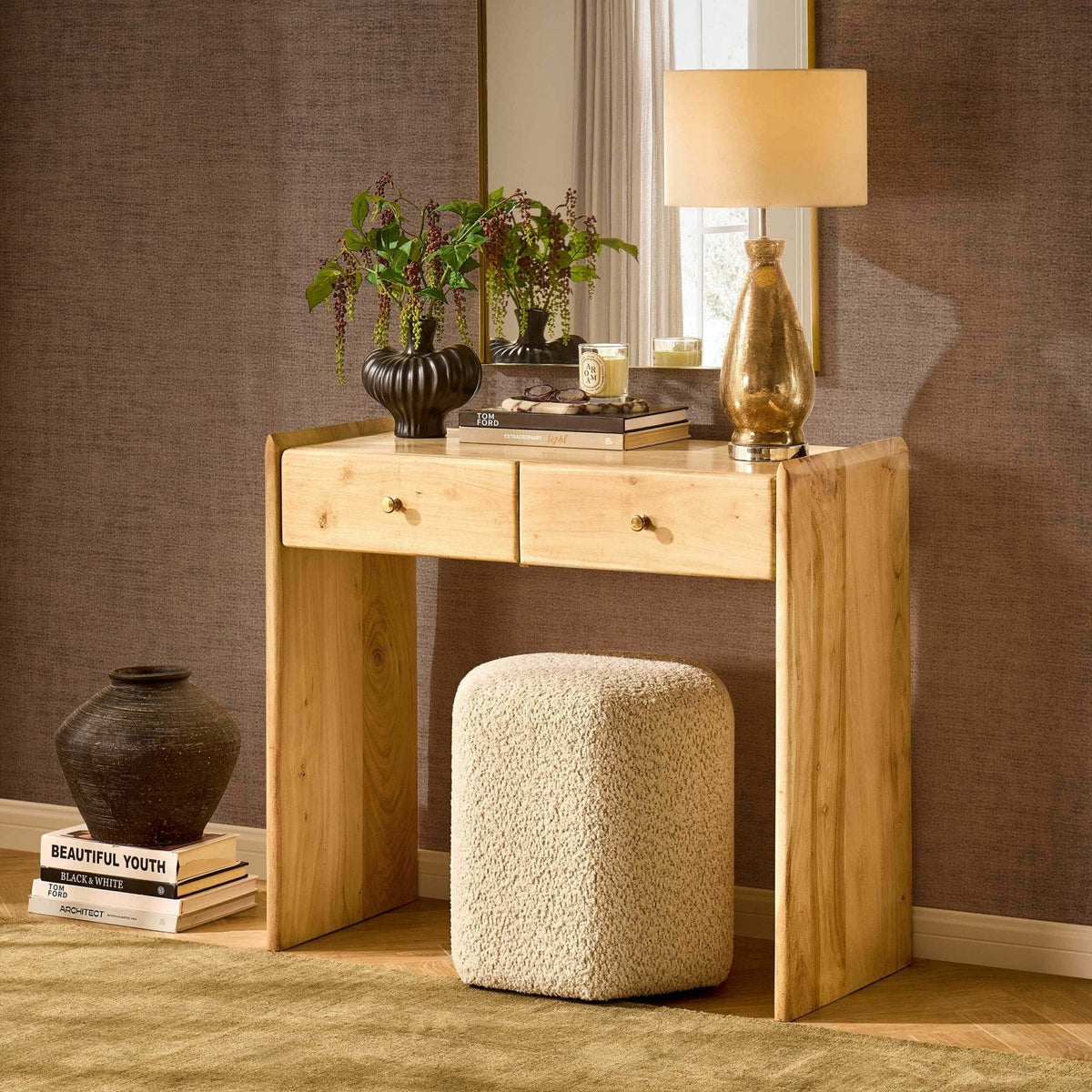 Dusklia - Cleo Acacia Wood Dressing Table Console - Light Wood