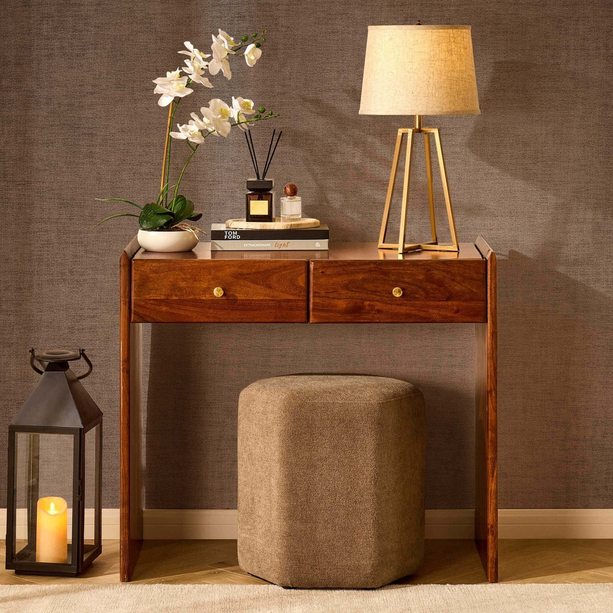 Dusklia - Cleo Acacia Wood Dressing Table Console - Walnut