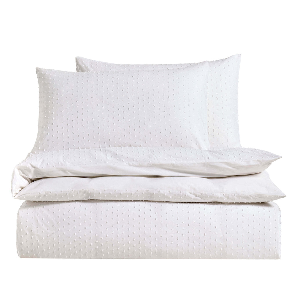 Dusklia - Clipped Jacquard Dobby 100% Cotton Duvet Cover & Pillowcase Set - White