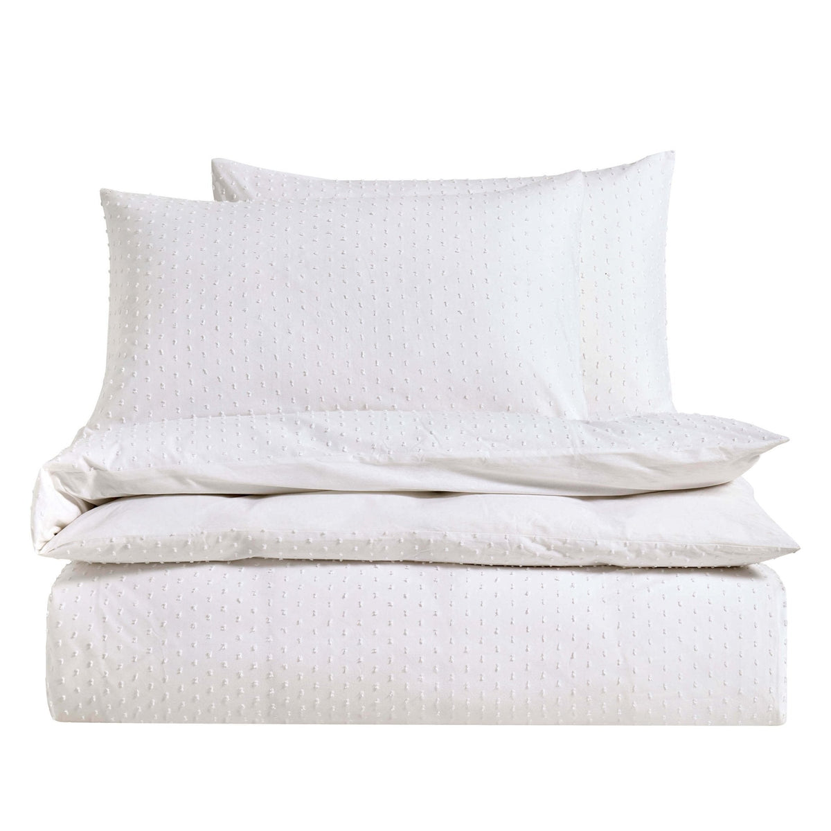 Dusklia - Clipped Jacquard Dobby 100% Cotton Duvet Cover & Pillowcase Set - White