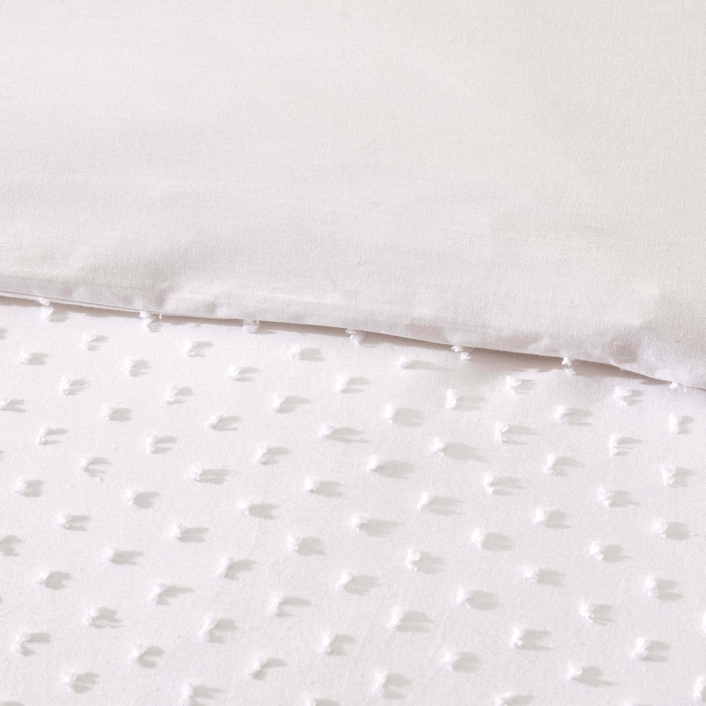 Dusklia - Clipped Jacquard Dobby 100% Cotton Duvet Cover & Pillowcase Set - White