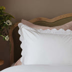 Dusklia - Collette 200 Thread Count Lace Scallop Trim Duvet Cover & Pillowcase Set - White