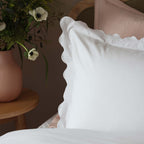 Dusklia - Collette 200 Thread Count Lace Scallop Trim Duvet Cover & Pillowcase Set - White
