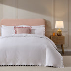 Dusklia - Collette 200 Thread Count Lace Scallop Trim Duvet Cover & Pillowcase Set - White