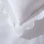 Dusklia - Collette 200 Thread Count Lace Scallop Trim Duvet Cover & Pillowcase Set - White