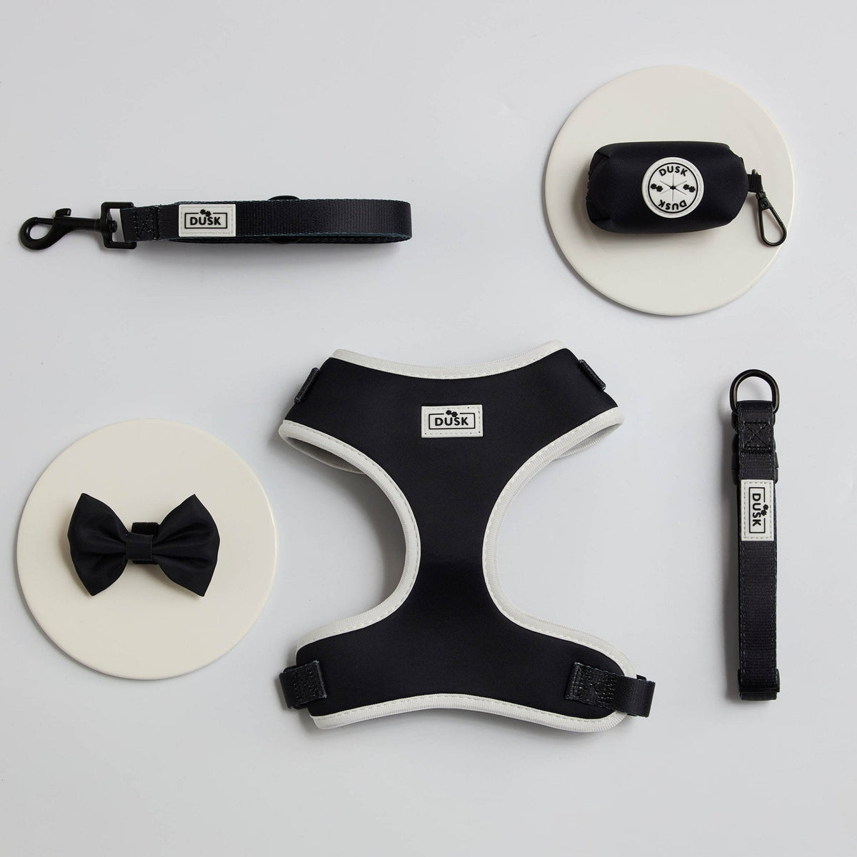 Dusklia - Dog Harness, Lead, Collar Set - Size Small - Black/White