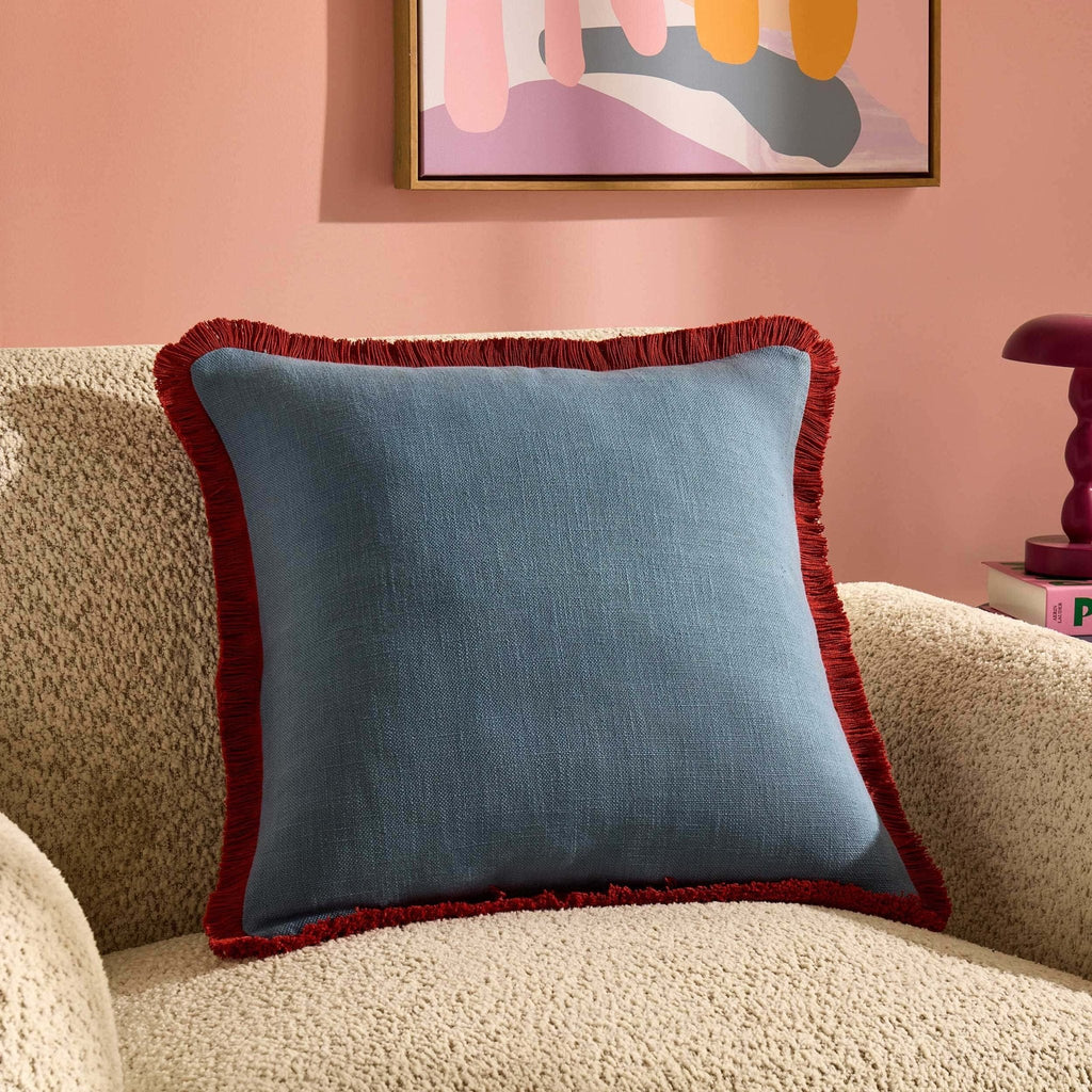 Dusklia - Contrast Edge Tufted Sofa Cushion Cover - Blue/Red