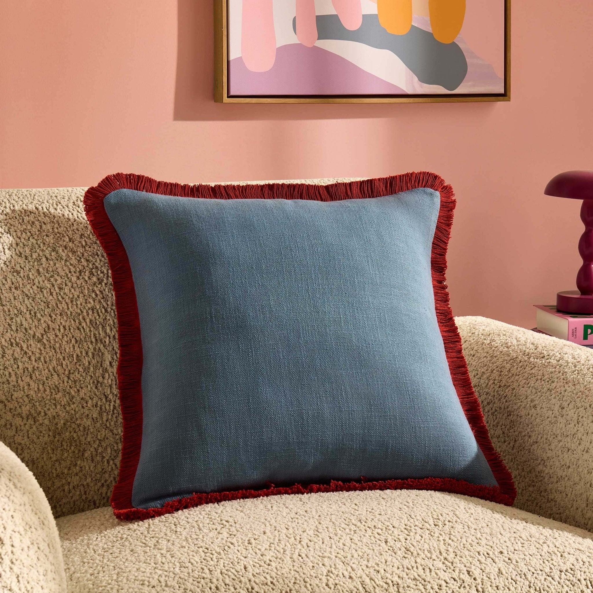 Dusklia - Contrast Edge Tufted Sofa Cushion Cover - Blue/Red
