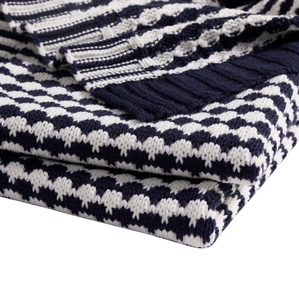 Dusklia - Contrast Pattern Knit Sofa Throw - Midnight