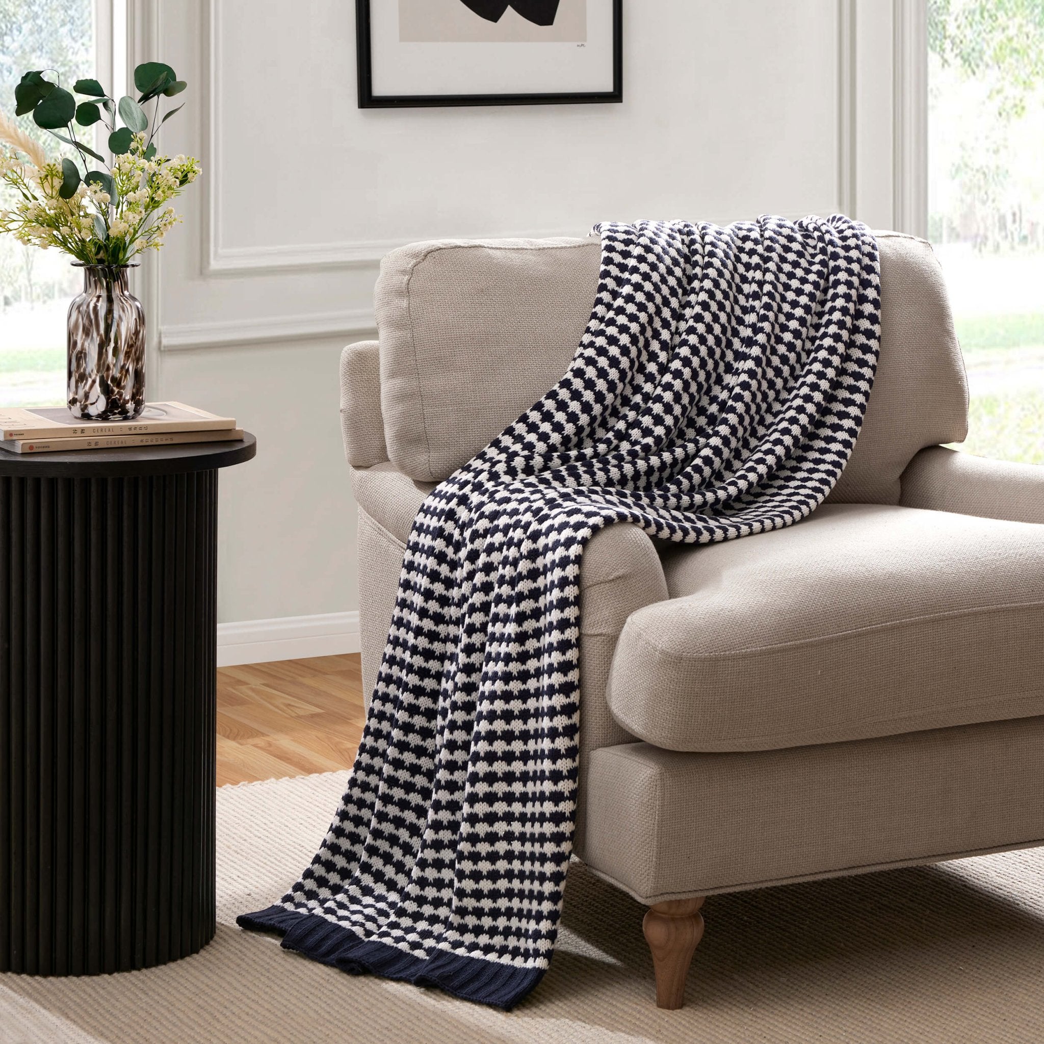 Dusklia - Contrast Pattern Knit Sofa Throw - Midnight