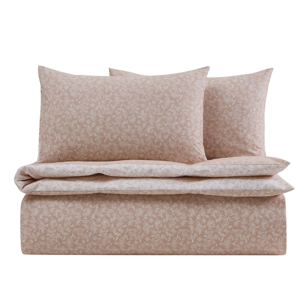 Dusklia - Corinne 100% Cotton Reversible Duvet Cover & Pillowcase Set - Natural