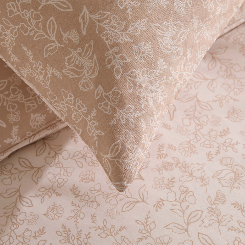 Dusklia - Corinne 100% Cotton Reversible Duvet Cover & Pillowcase Set - Natural