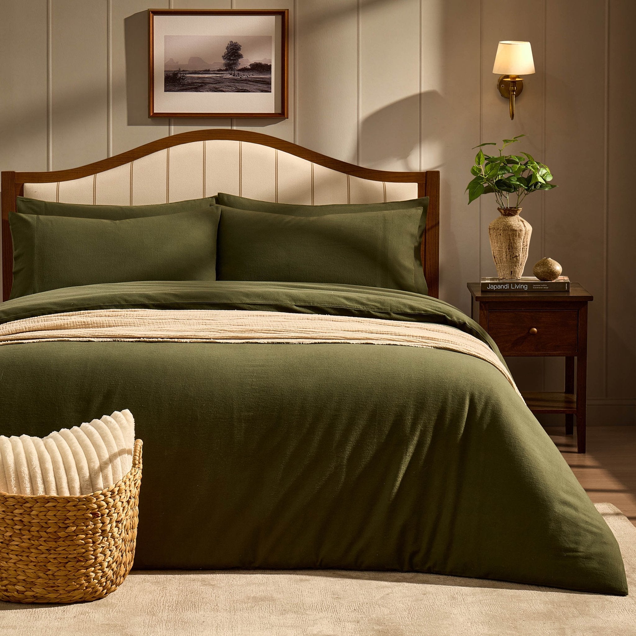 Dusklia - Cosy Brushed Cotton Duvet Cover & Pillowcase Set - Forest Green