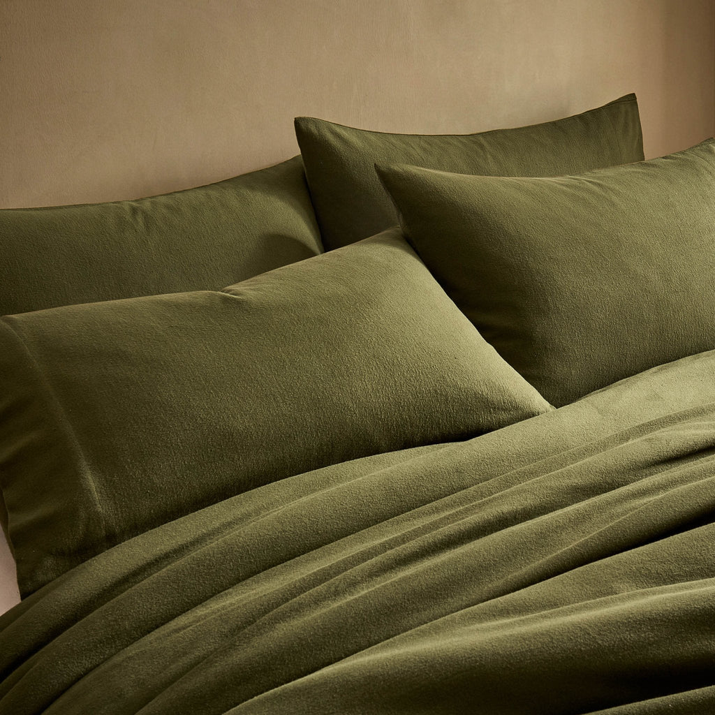 Dusklia - Cosy Brushed Cotton Duvet Cover & Pillowcase Set - Forest Green