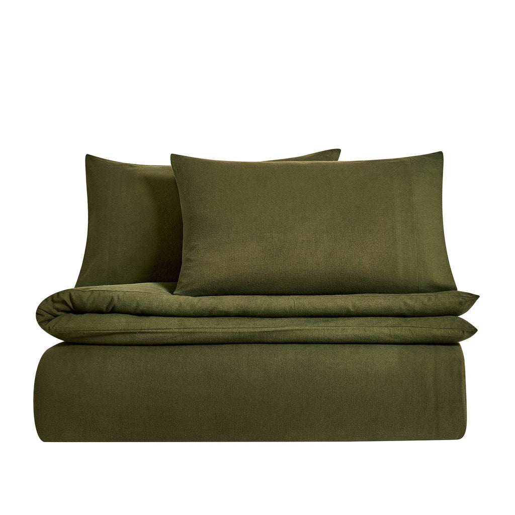 Dusklia - Cosy Brushed Cotton Duvet Cover & Pillowcase Set - Forest Green
