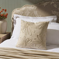 Dusklia - Cotton Embroidered Flower Cushion Cover - Natural