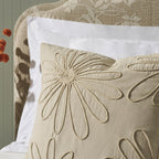 Dusklia - Cotton Embroidered Flower Cushion Cover - Natural