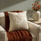 Dusklia - Cotton Embroidered Flower Sofa Cushion Cover - Natural