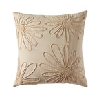 Dusklia - Cotton Embroidered Flower Cushion Cover - Natural