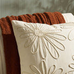 Dusklia - Cotton Embroidered Flower Sofa Cushion Cover - Natural