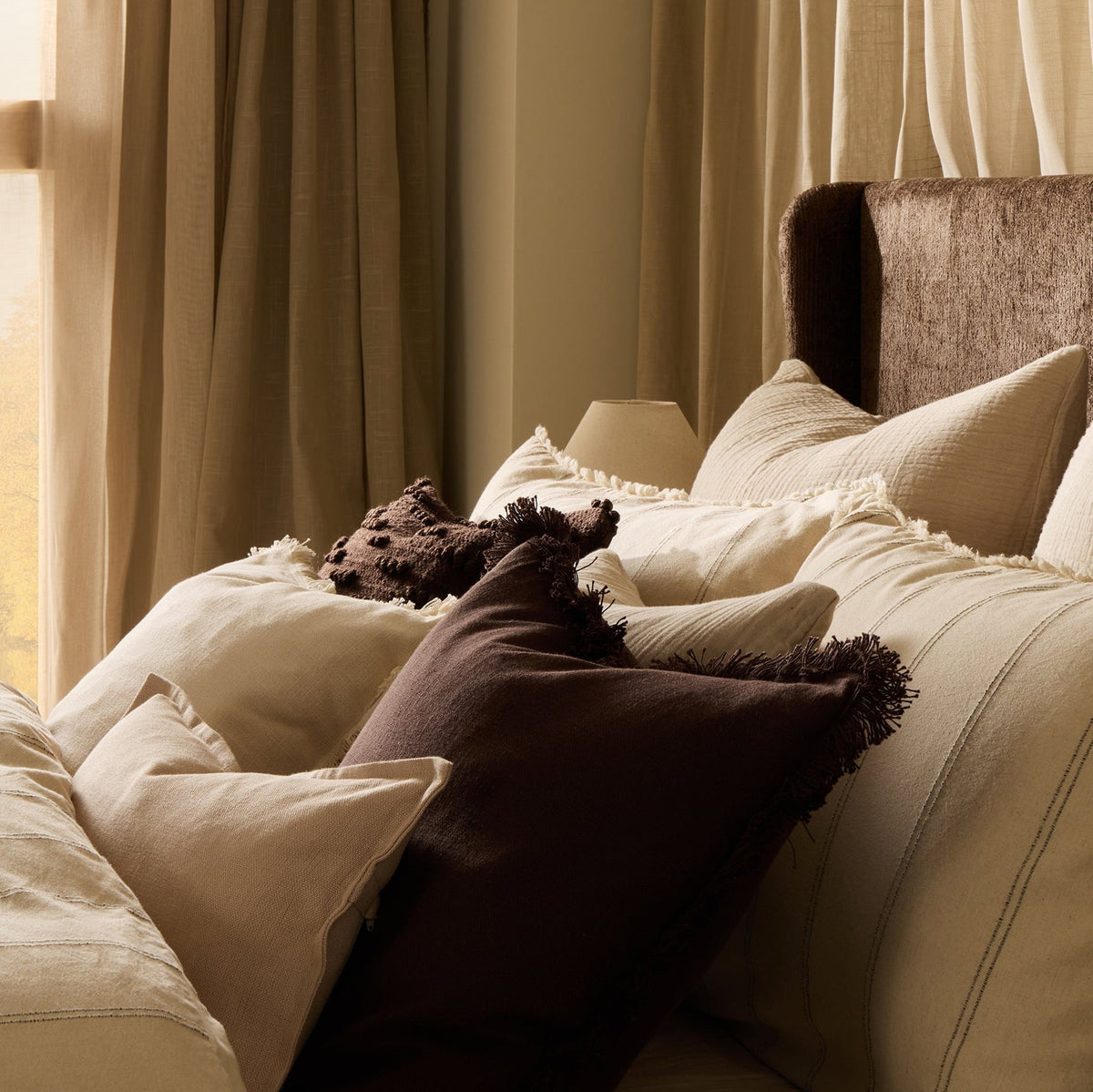 Dusklia - Cotton Fringed Edge Cushion Cover - Chocolate