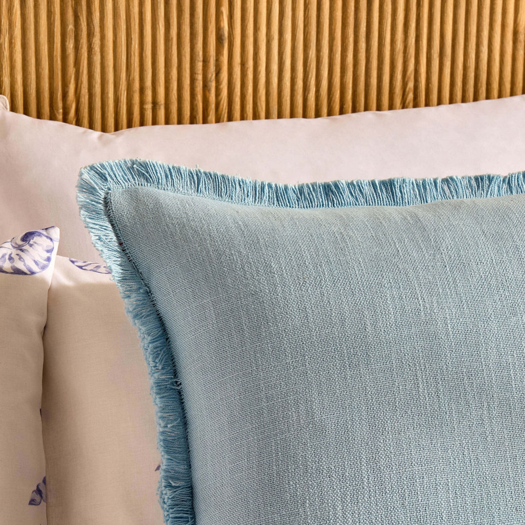 Dusklia - Cotton Fringed Edge Cushion Cover - Sky Blue