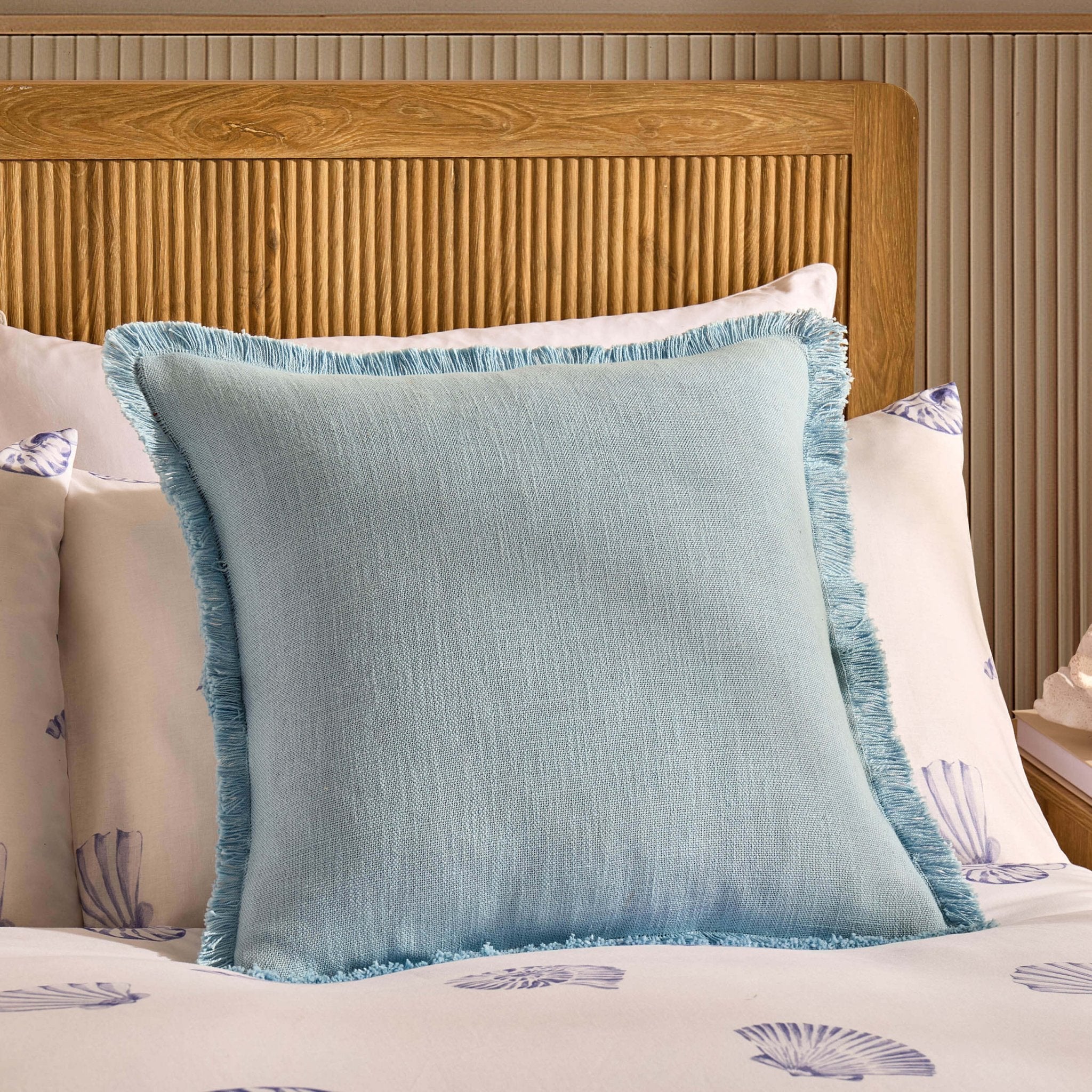 Dusklia - Cotton Fringed Edge Cushion Cover - Sky Blue
