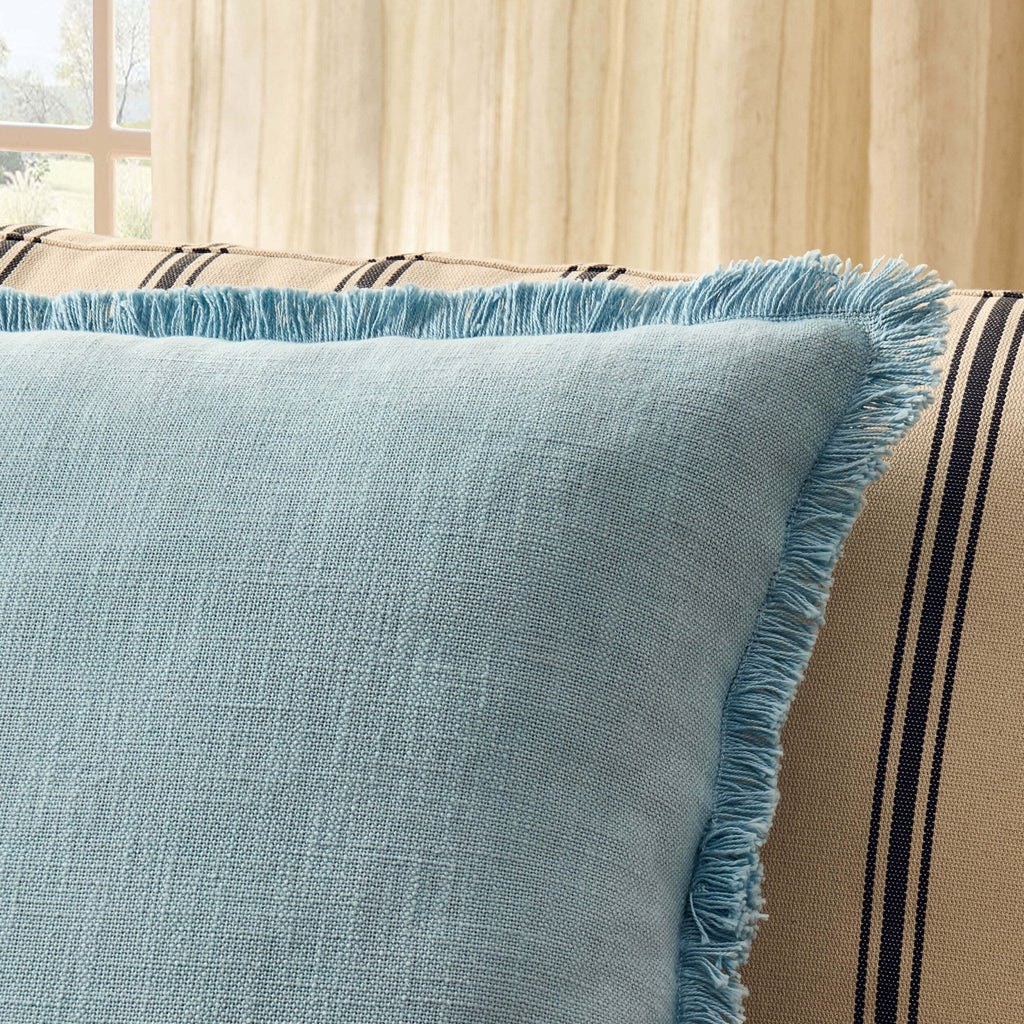 Dusklia - Cotton Fringed Edge Sofa Cushion Cover - Sky Blue