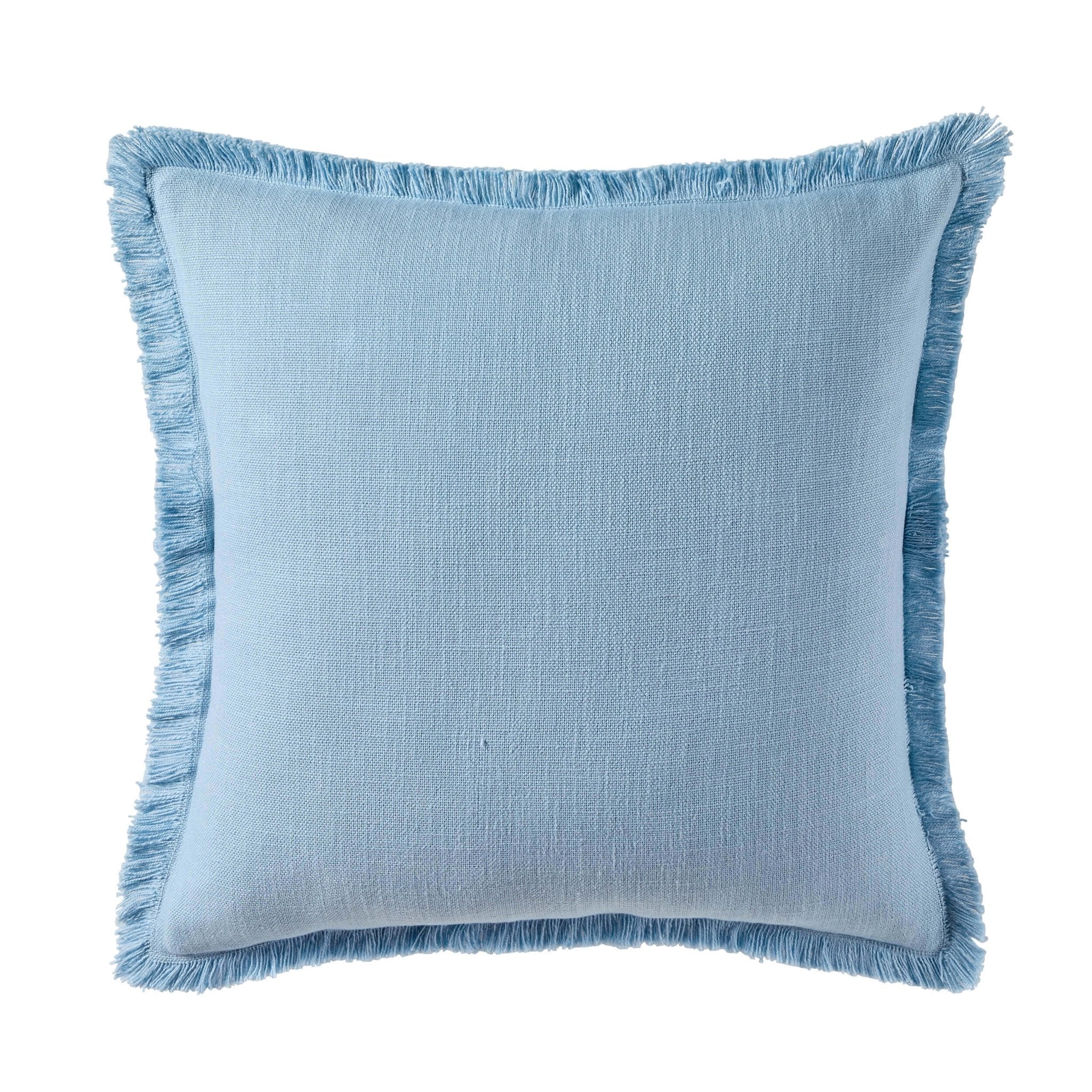 Dusklia - Cotton Fringed Edge Sofa Cushion Cover - Sky Blue