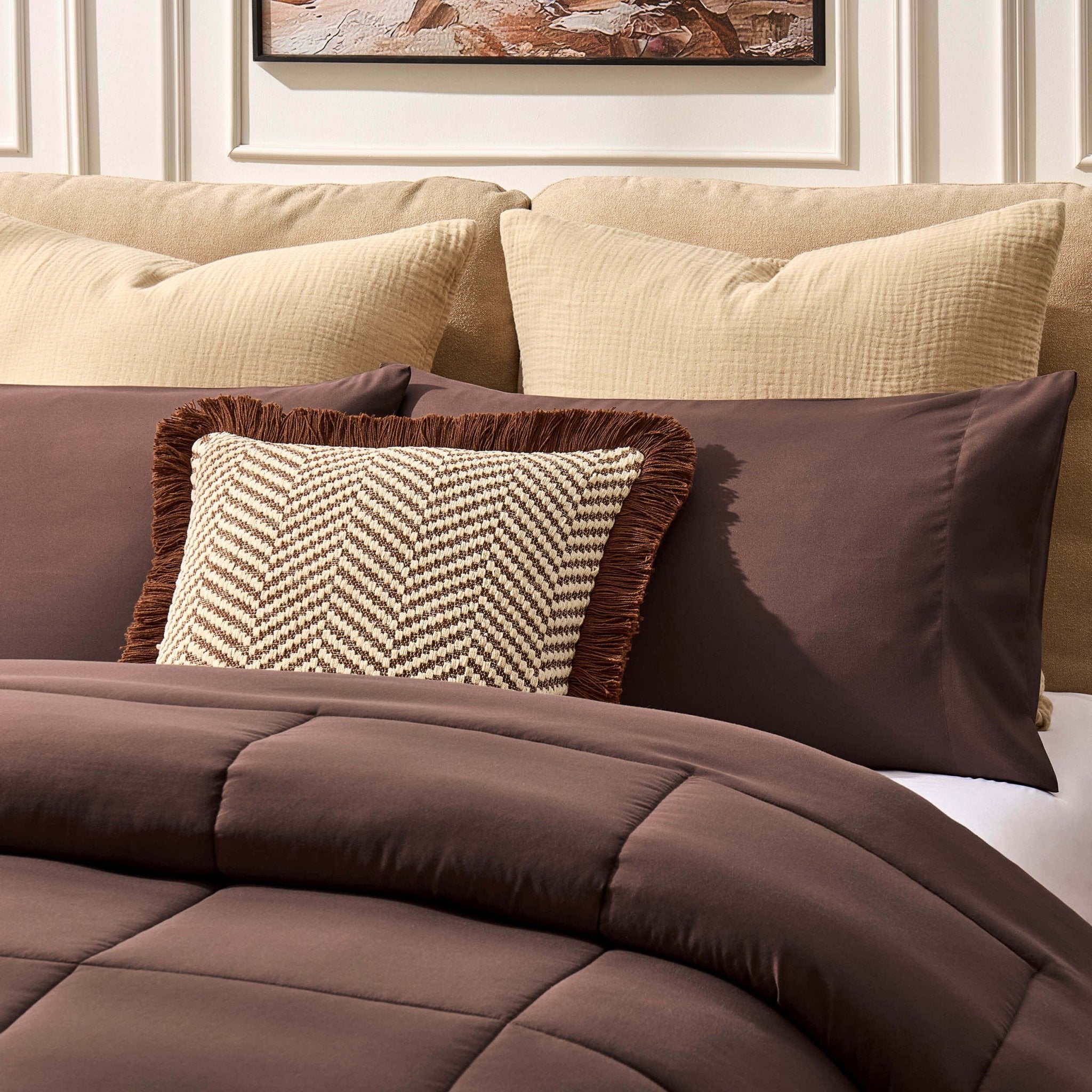 Dusklia - Machine Washable Coverless Duvet & Pillowcase Set - Brown