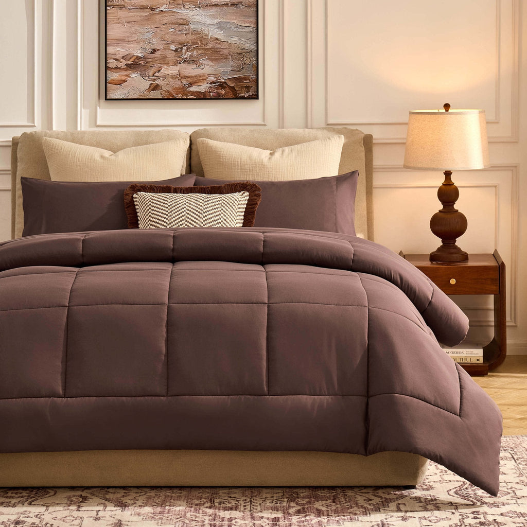 Dusklia - Machine Washable Coverless Duvet & Pillowcase Set - Brown