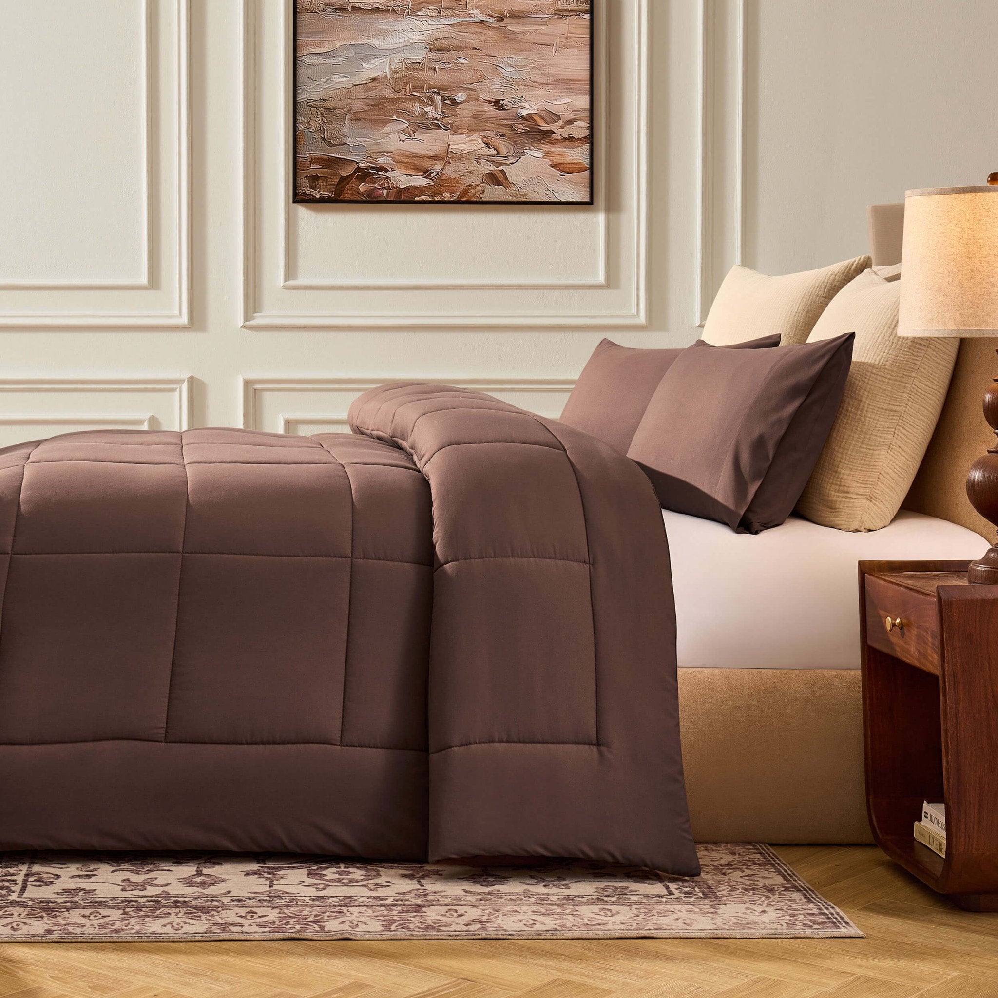 Dusklia - Machine Washable Coverless Duvet & Pillowcase Set - Brown