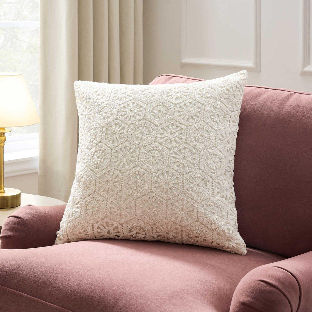 Dusklia - Crochet Knit Sofa Cushion Cover - Off White
