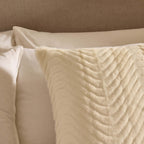 Dusklia - Curved Pattern Ribbed Faux Fur Cushion Cover - Cream