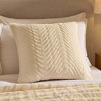 Dusklia - Curved Pattern Ribbed Faux Fur Cushion Cover - Cream